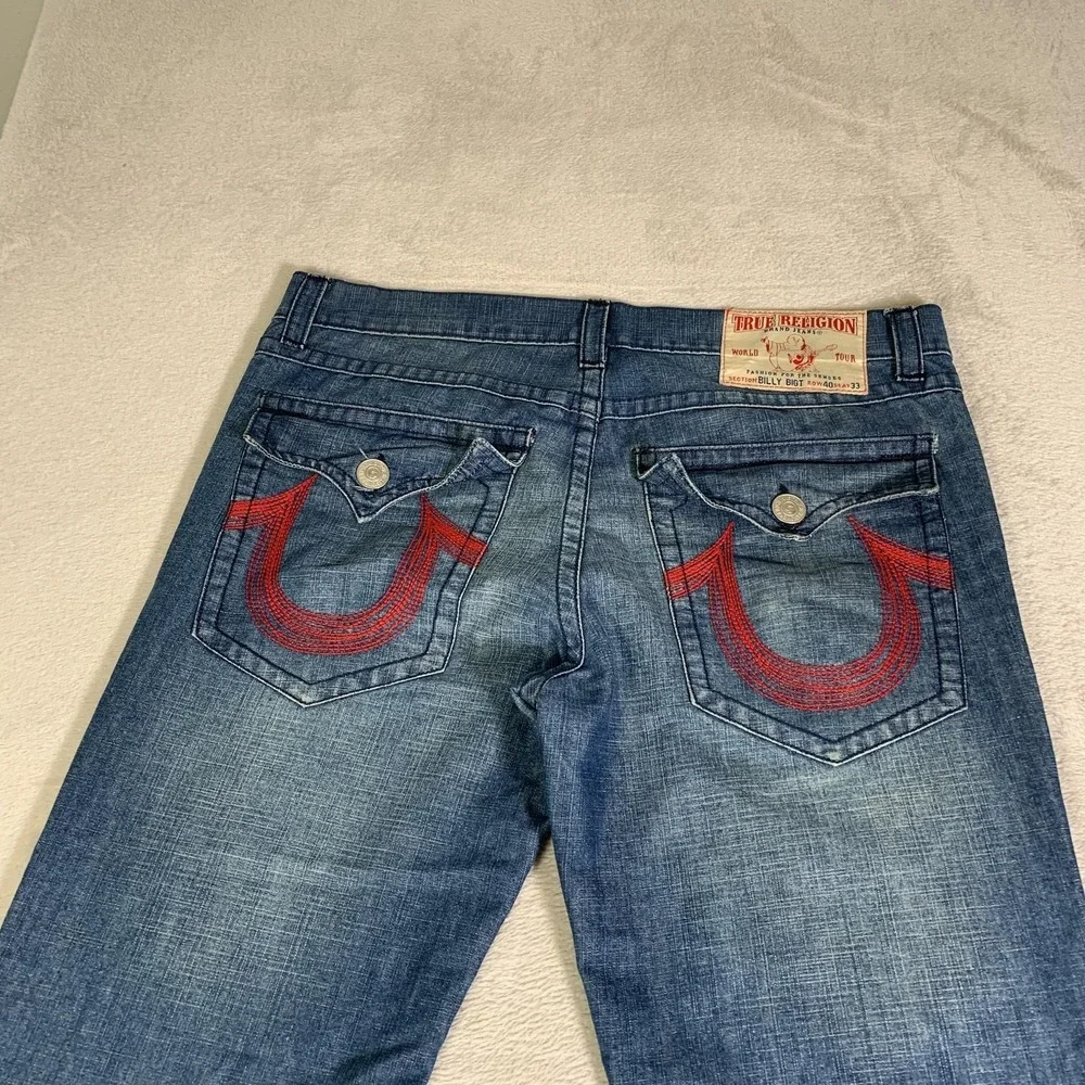 True Religion Billy Big T Jeans Mens 40x33 Blue Medium Wash Straight USA Made